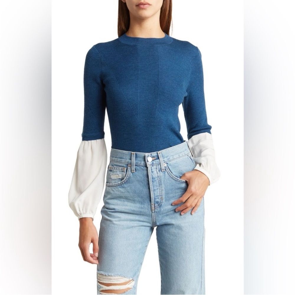VERONICA BEARD Tucci Puff Sleeve Wool Blend Sweater Size M
